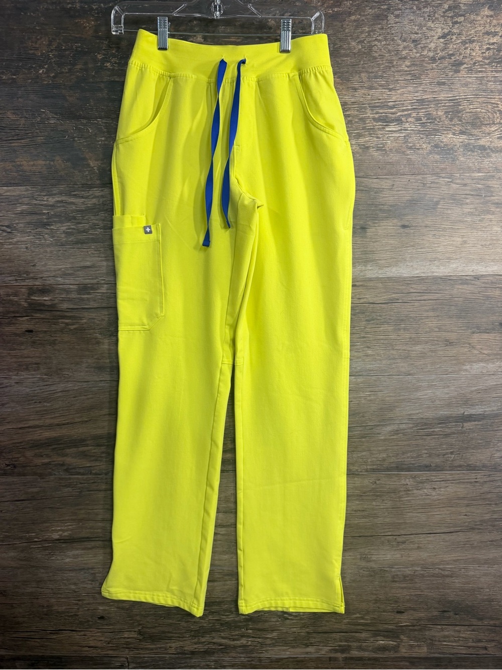 Figs Neon Yellow Scrub Pants with Blue Drawstrings